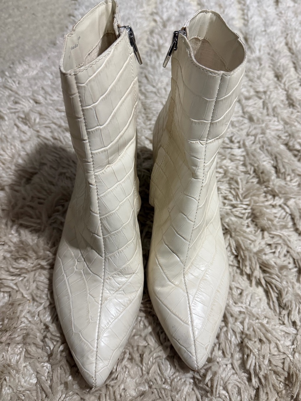 Dolce Vita Bel Ivory Croc Ankle Boots Pointed Toe Size 7.5